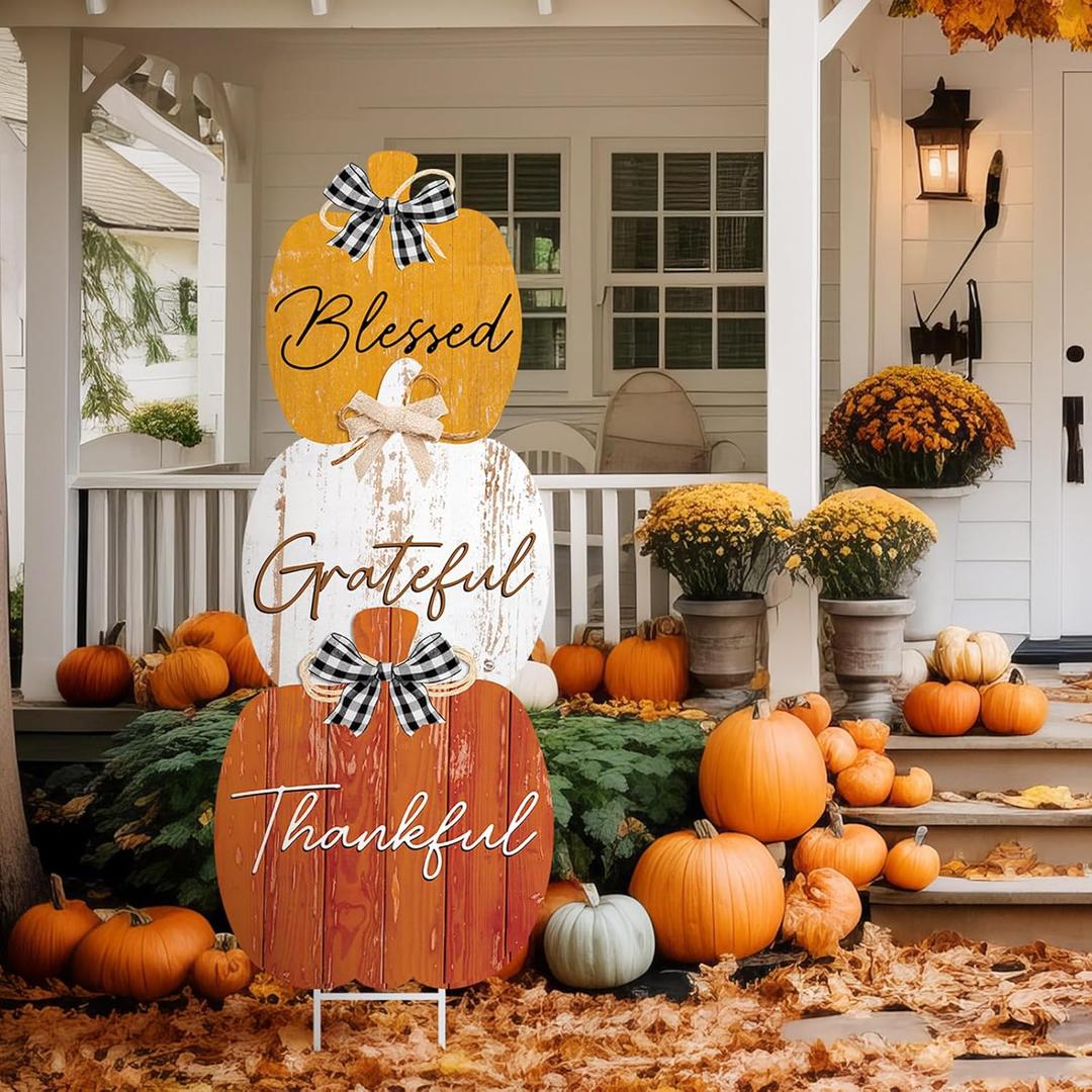 Weysat Thanksgiving Decorations Outdoor Metal Fall Yard Sign Pumpkin Porch Decorations for Home Lawn Pathway Front Door Fall Pumpkin Decor Outside Thanksgiving Party Garden Lawn Patio Walkway Decor