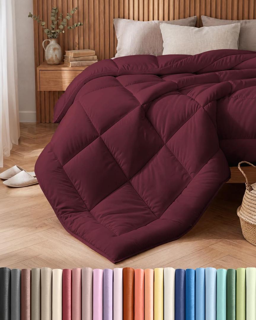 Cal King Size, Burgundy Alternative Down Comforter - Warm, Lightweight & Breathable Hotel Quality Bedding for Men, Women, Kids & Teens - All Season Oversized Cooling Microfiber Duvet Insert Comforter, California King