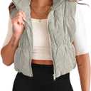 Tankaneo Womens Cropped Puffer Vest Corduroy Lightweight Sleeveless Padded Coat Zip Up Warm Outerwear (Large, Grey)