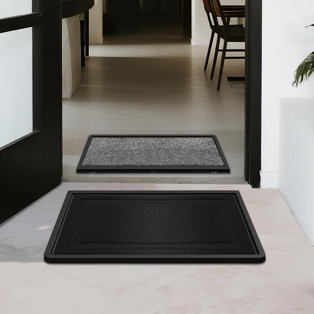 BEHERO Front Door Mat Outside Entrance - 2-in-1 Wet & Dry Dual Deep Cleaning Shoe Mats, Heavy Duty Indoor and Outdoor Welcome Matt, 16" x 47"/24" x 31.5" Variable-Size Disinfectant Mat for Entryway