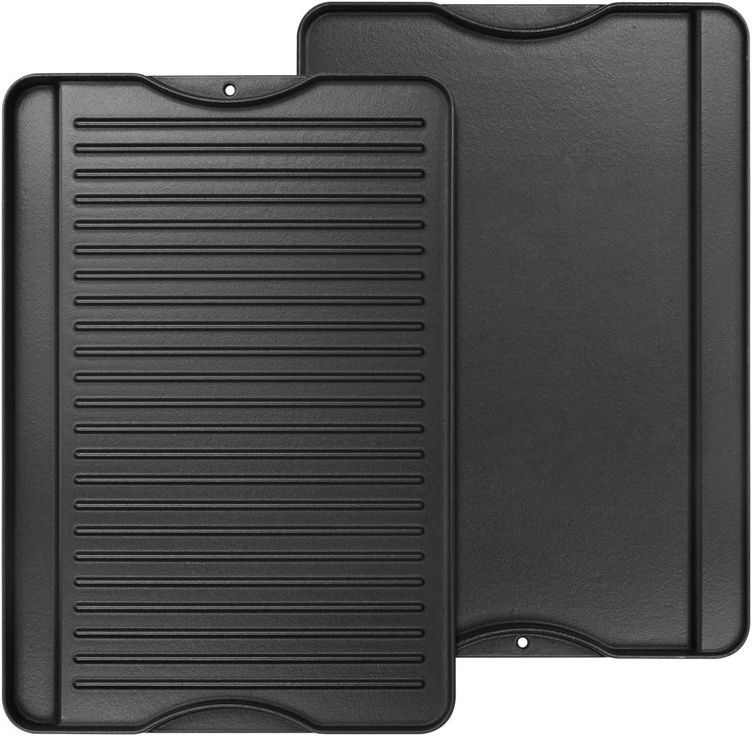 AJinTeby 2-in-1 Reversible 16 x 24 Pre-Seasoned Cast Iron Cooking Griddle for Gas Stove/Charcoal/Electric/Propane/Gas Grill, Flat Griddle Top Plate for Camping Tailgating