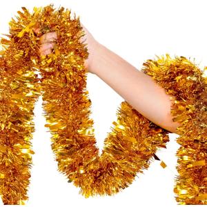 50Ft Gold Christmas Garland Decorations,Xams Tinsel Stems Non-Lit Soft Twist Garland Decor for Tree Stairs Railing Front Door Mantle Fireplace Indoor Outdoor Holiday Home