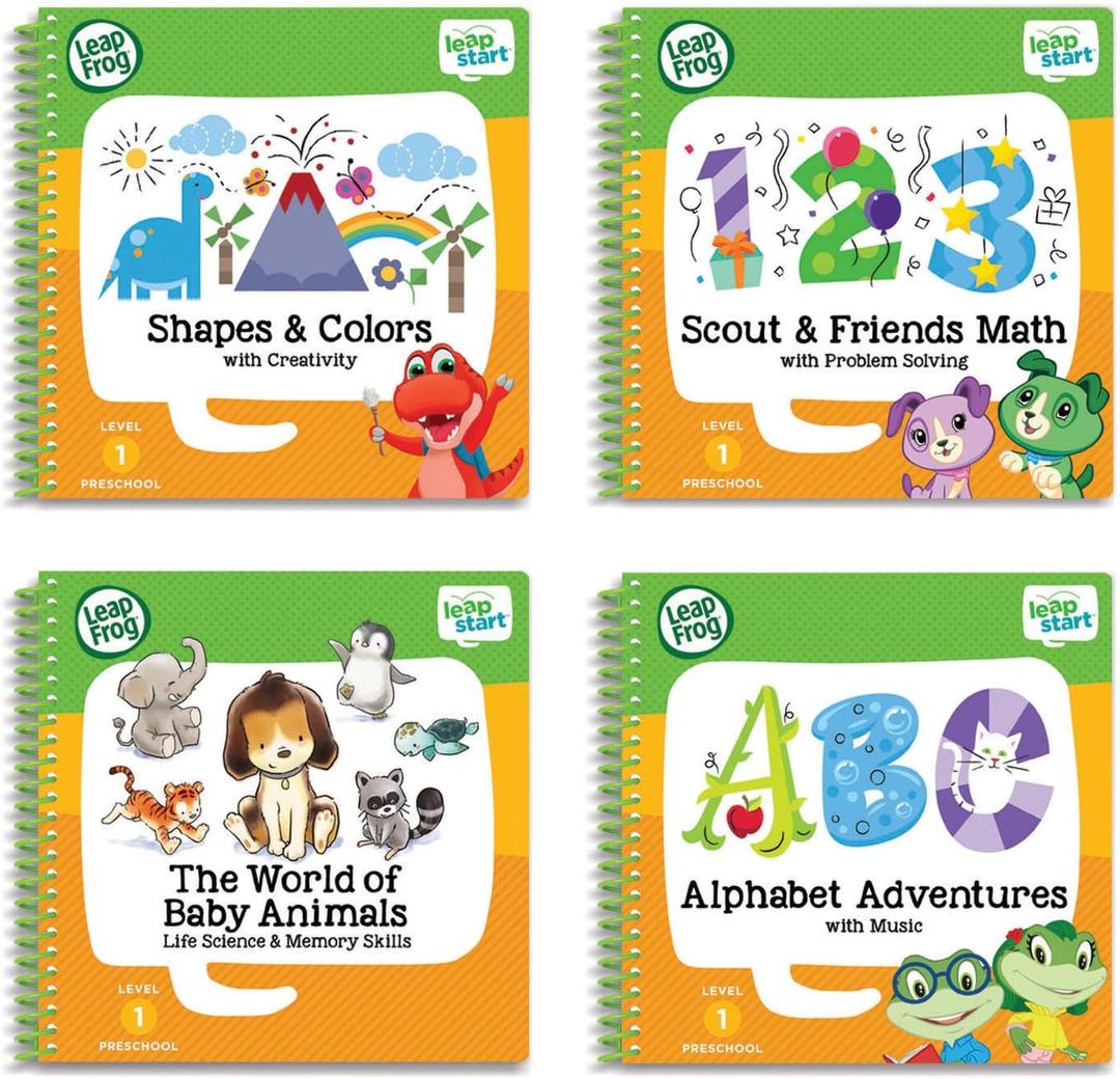 LeapFrog LeapStart Preschool 4-in-1 Activity Book Bundle with ABC, Shapes & Colors, Math, Animals