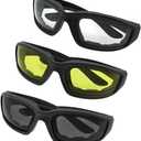 2 x LuckyStone 3 Pair UV Protection Motorcycle Riding Glasses Padding Goggles Bicycle Sunglasses - Smoke Clear Yellow