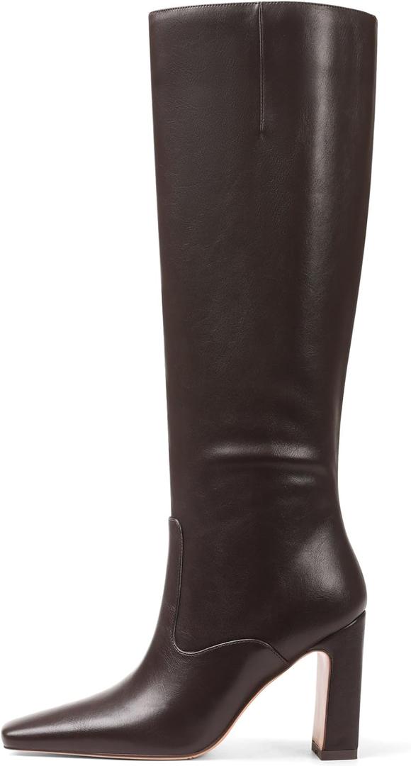 Lovee Cosee Women's Knee High Boots 2025 Chunky Block Heel Square Toe with Side Zipper Fall Winter Comfort Boots for Work Commute Office Walking & Night Events (7, Chocolate-pu)
