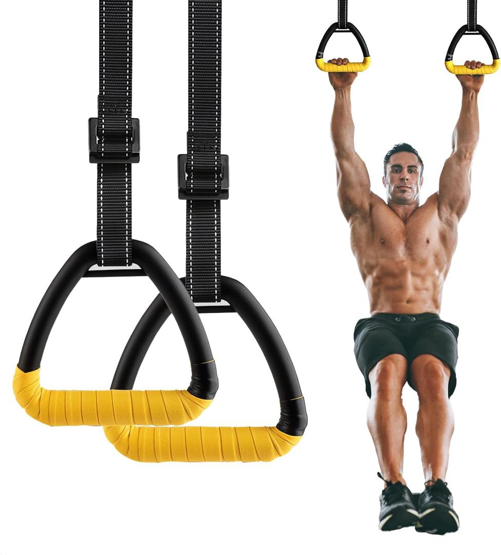 Adult Rings, Fitness Rings Equipment, Pull-up Rings, Adult Home Fitness Rings no-Punch bar Lanyard for Training Workouts (Yellow)