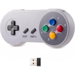 KIWITATA Retro SNES USB Controller, 2.4G Rechargeable Wireless SNES Remote Emulator Gamepad Controller for Windows 11/XP/8/7 MAC RetroPie (1 pack colorful button)