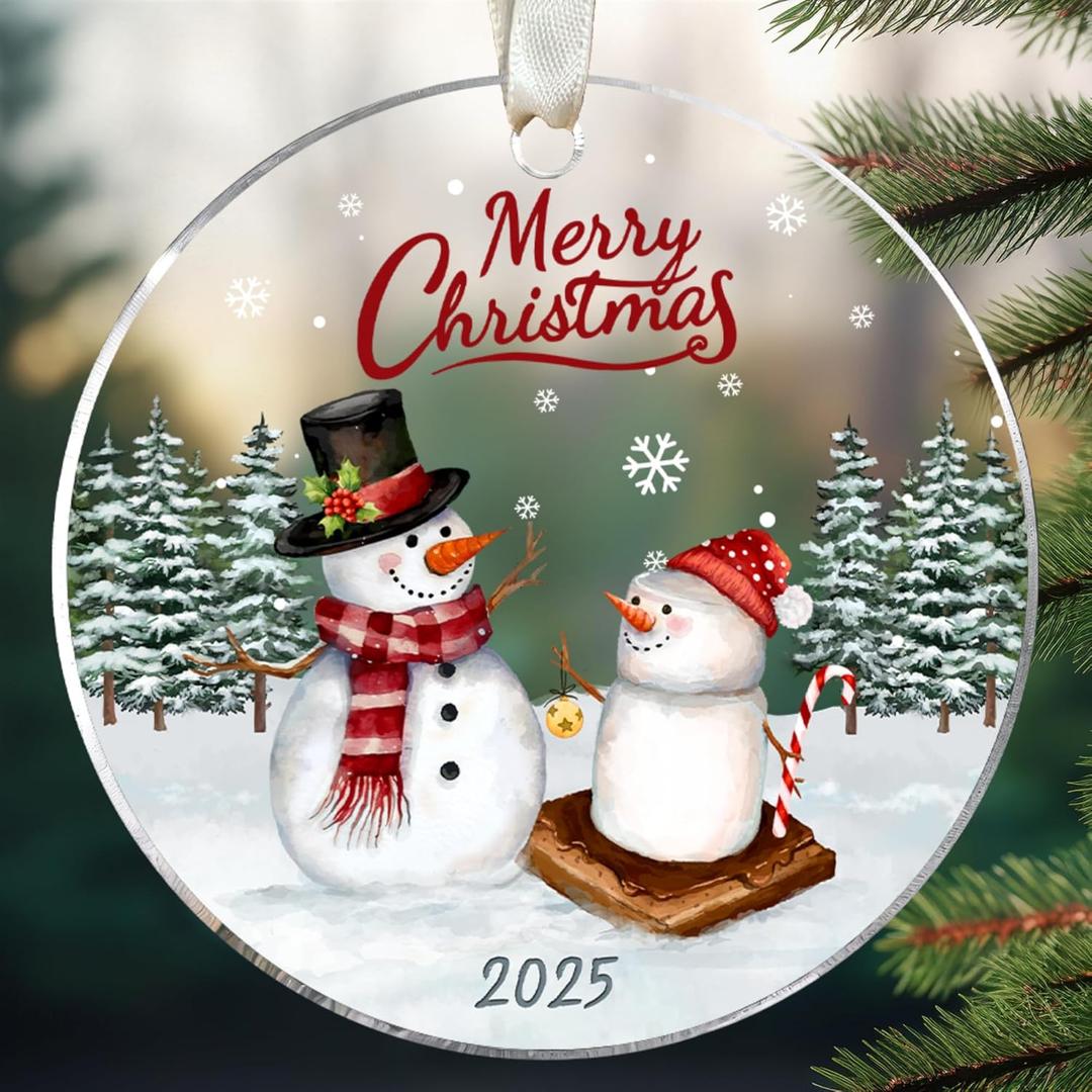 3 x Smores Ornaments, Snowman Ornaments - Cute Smores Ornament for Christmas Tree - Marshmallow Gifts for Snowmen Lovers, S'Mores Themed Gifts - Acrylic Snowman Ornament 2025