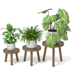 Vecxoty 3-Pack Wood Plant Stands Indoor, Single Plant Stand for 6-12 Inch Pots, Mid-Century Modern Plant Stool, Tall Plant Stand for Large Plants for Living Room, Balcony, Office (Dark Gray)