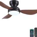 36 Inch Modern Ceiling Fans with Lights, Small Flush Mount Ceiling Fan with Light and Remote/APP Control, 3 Reversible 6 Speeds Curved Blades, 3 CCT Dimmable Lights for Bedroom, Brown