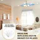 Lineshading 10 Pack 20" Replacement Fan Blades for 52" Ceiling Fan Waterproof Weatherproof Blades Replacement for Broken Substitution Replacing Indoor Summer(White)