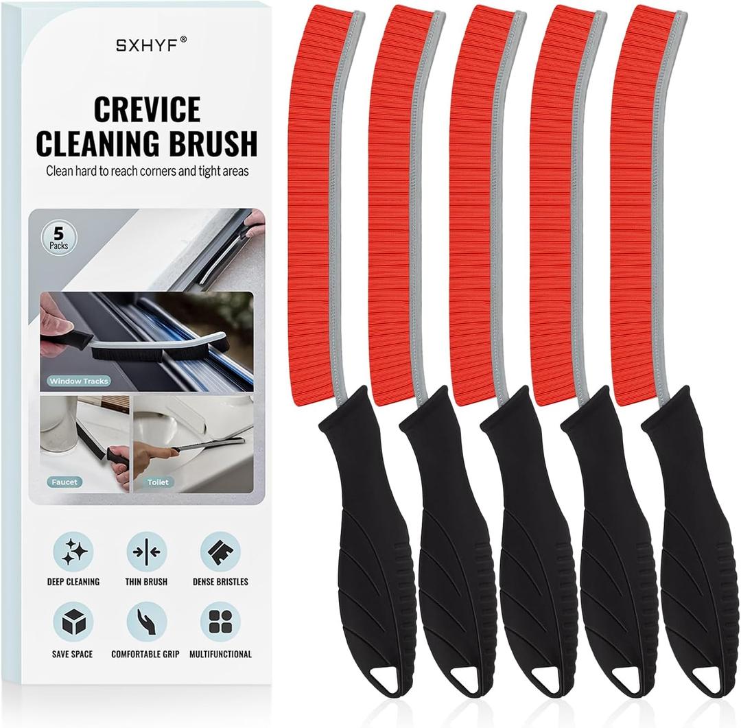 2 x SXhyf Cleaning Brush - Hard Bristle Crevice Cleaning Brush, Multifunctional Gap Scrub Brush, Kitchen Essentials, Bathroom Cleaner Tools for Household Use, Home, Window, Toilet, Stove (Red Bristle Black Handle)