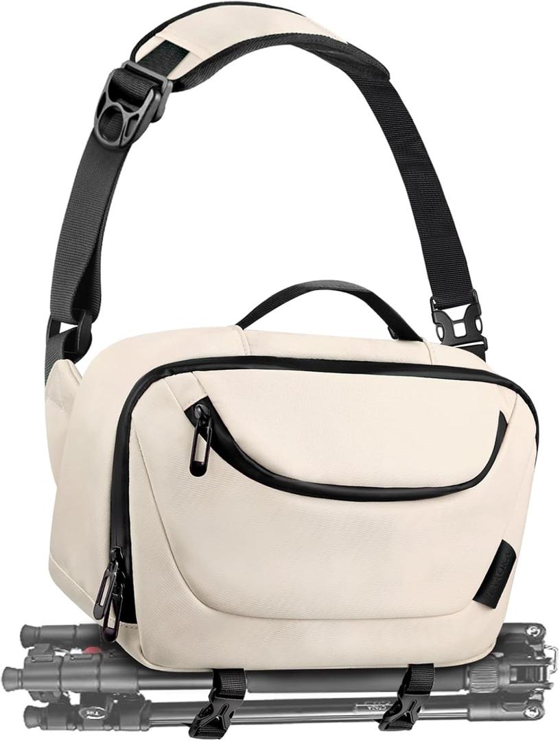 TAAOKA Camera Sling Bag,Waterproof Camera Case with Tripod Holder,Lightweight DSLR/SLR/Mirrorless Camera Bags Crossbody for photographers-Beige