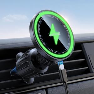 Lamicall for MagSafe Car Mount Charger - [2025 Ultra Magnet] 15W Wireless Car Phone Holder Charger - HandsFree Magnetic Phone Holders for Your Car Vent for iPhone 16 15 14 13 Pro Max Mag Safe Case (Black)