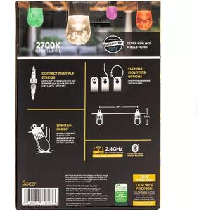 Cafe Lights Classic Color Changing String Lights, 24ft Black Cord, 12 Bulbs Shatterproof Acrylic Bulbs, Weatherproof, Wi-Fi Dimmable RGB LED, Outdoor String Lights 62 Colors, 74748