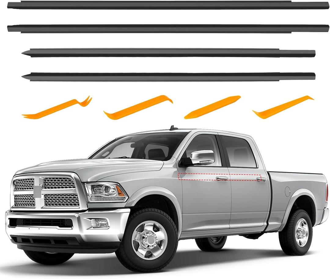Weather Stripping Window Moulding for Dodge Ram 1500 2500 3500 4500 5500 Crew Cab 2009-2021, Windows Weatherstrip Seal Exterior Trim, Replaces 55372139AH 55112377AH 55112376AH 55372138AH