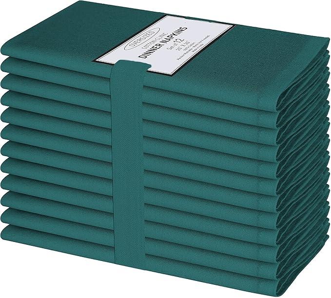 Cotton Clinic Set of 12 Cloth Napkins Gingham Check 100% Cotton 20x20 inches - Soft Durable Washable - Ideal for Events Wedding Christmas Easter - Perfect Everyday Use Table Dinner Napkins Teal Green