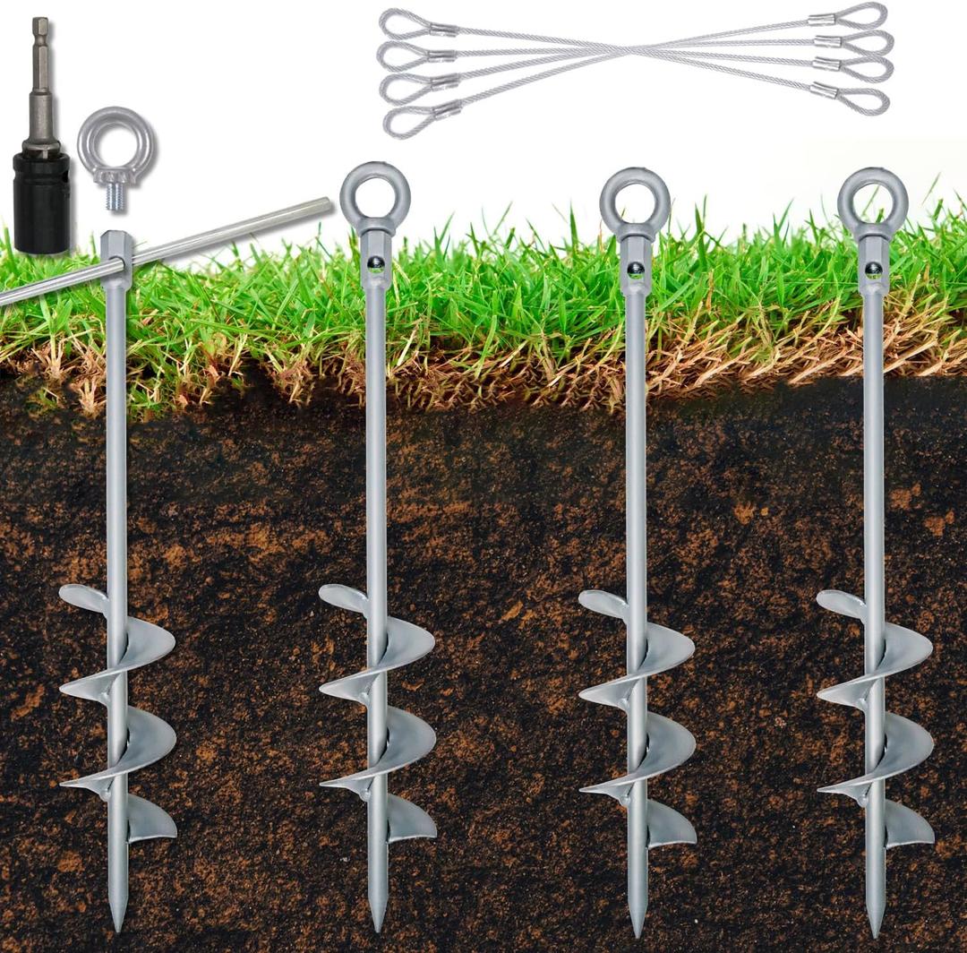 18 inch Ground Anchor Heavy Duty Earth Anchors Set Screw in for Mobile Home, Swing, Tent Trampoline Anchors Wind Resistant Tree Stakes and Supports with Drill Socket, 4 Pack