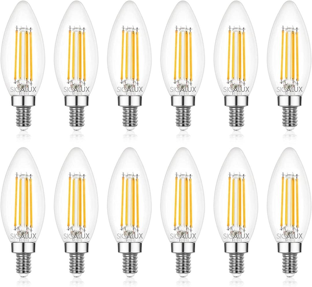 Sigalux E12 LED Bulb Candelabra Base Dimmable, 60W Equivalent Soft White, Type B Filament Candle, 12 Pack