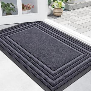 Buganda Front Door Mat Indoor Outdoor Entrance, Non-Slip Natural Rubber Doormats, Easy Clean, Low Profile, Dirt Trapper Entryway Floor Mats for Outside, Garages and Patios, 29.5x17, Grey (29.5" x 17")