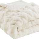 Madison Park Ruched Fur Luxury Throw Premium Soft Cozy Brushed Long Faux Fur For Bed, Couch or Sofa , 50x60" , Ivory
