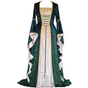 YEAXLUD Womens Renaissance Medieval Costume Dress Lace up Irish Over Long Dresses Cosplay Retro Gown (Green, XXXL)