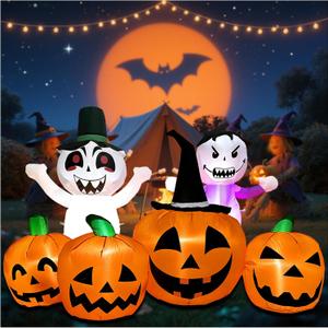 OILCUP 7.5 Ft Halloween Inflatables Pumpkin Outdoor Decorations, Ghost and Pumpkin Family Blow Up Decorations with Built-in LED Lights for Halloween Party Yard Garden Lawn Indoor Outdoor Decor