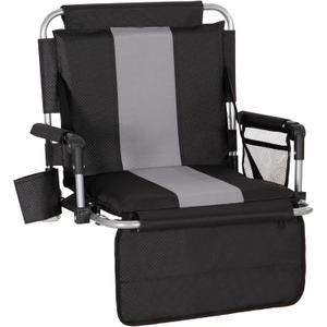 LET'S CAMP Folding Stadium Seat Bleacher Chair with Cup Holder, Mesh Bag and Hide Hooks, Portable Stadium Chair with Back and Cushion (Black Grey)