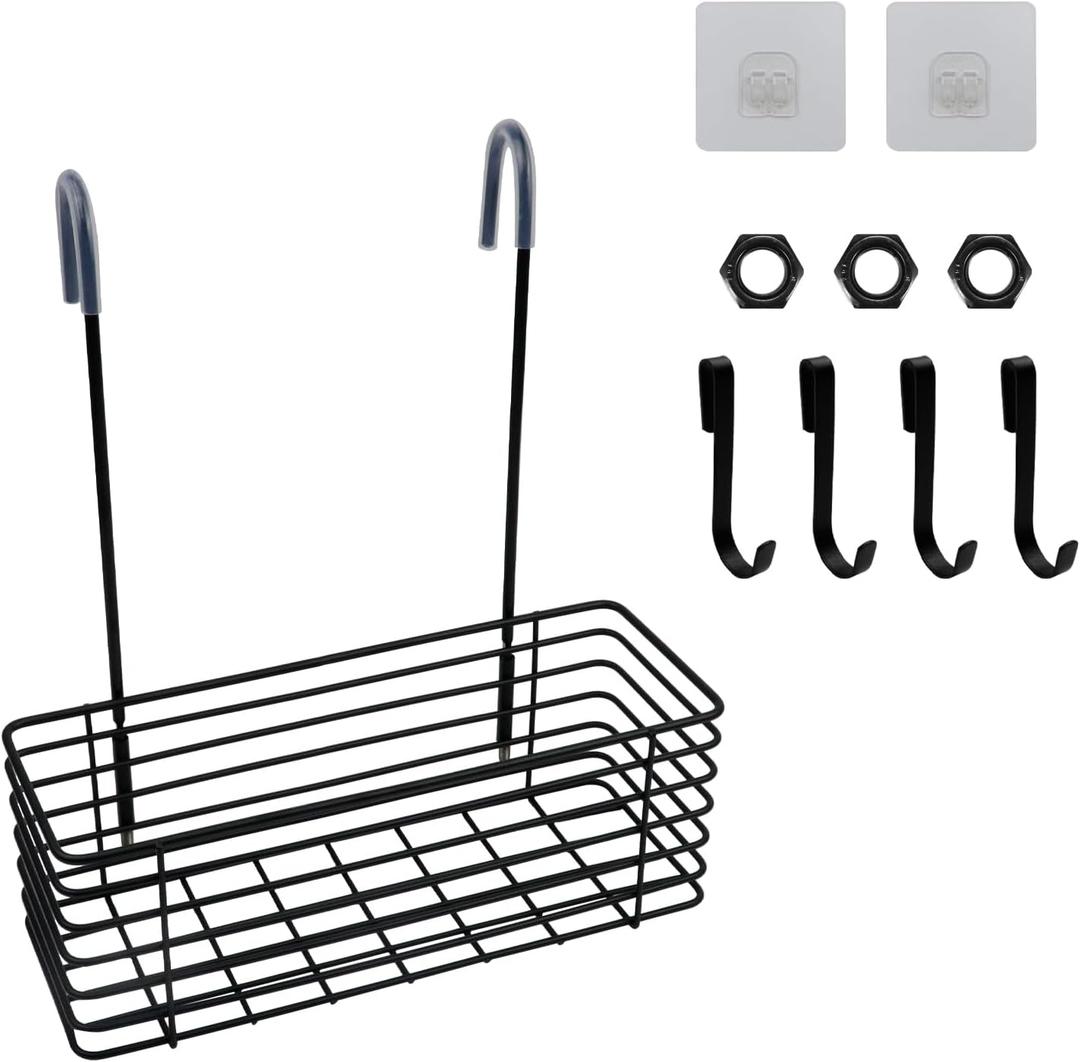 Antrader Hanging Shower Rack,Shower Caddy Hanging,Hung on the Faucet or the Door,the Back Hook Can be Rotated,No Drilling,304 Stainless Steel,Single Layer Shelf-Black