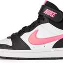 Nike Unisex Kids' Court Borough Mid 2 Shoes - Boys Girls Toddlers & Baby Sneakers (4 Big Kid, Black/Sunset Pulse/White)