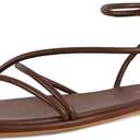 STALOV Strappy Flat Sandals for Women Square Open Toe Leather Ankle Strap Flats Sandals Comfortable Beach Summer Shoes (Brown, 7)