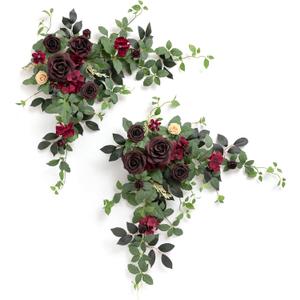 Ling's moment 2PCS Burgundy Artificial Floral Swags Wedding Arch Flowers Table Centerpieces Dark Red Rose Garland Wine Red for Sweetheart Head Table Easel Wall Entryway Board Backdrop
