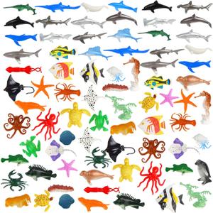 FINGOOO 80 Pieces Sea Creatures Toys for Kids,Assorted Vinyl Plastic Ocean Animals Toys for Party Favors Classroom Educational Goodie Bag Filler Cupcake Topper