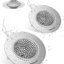 2 PCS Kitchen Sink Drain Strainer, Flippable Mesh Sink Strainer, 304 Stainless Steel Sink Screen, Easy Clean Large Basket Strainer, Anti-Clog Garbage Disposal Cover Fit for Standard Sink Drain (Bright Silver)