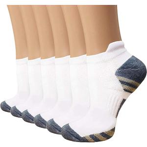 Copper Compression Socks Women and Men 6 Pairs - Circulation Arch Support Plantar Fasciitis Running Ankle Socks (Small-Medium, A1 - No Show 6 White)