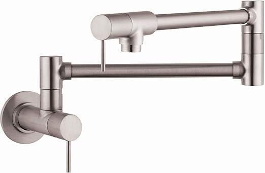 hansgrohe 10859801 Starck 8-inch Tall 2-Handle Pot Filler with 360-Degree Swivel in Stainless Steel Optic