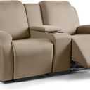 TAOCOCO Recliner Loveseat Cover with Middle Console 4 Pieces Recliner Sofa Cover Polyester Fabric Stretch Loveseat Reclining Sofa Covers (Taupe, 2 Seat Recliner Cover with Console)