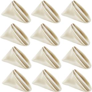 Ivory Cloth Napkins Set of 12,Satin Dinner Napkins Cloth Washable,Reusable Napkins for Everyday Use Table,Restaurant,Wedding, Fall Thanksgiving and Christmas 20" x 20",Ivory