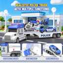 Toddler Toys for 3 4 5 6 Year Old Boys - 27" Large Police Semi Truck Toy with Racing Car and Helicopter, 3-in-1 Friction Powered Transport Vehicle with Lights Sounds, Christmas Birthday Gifts for Boys