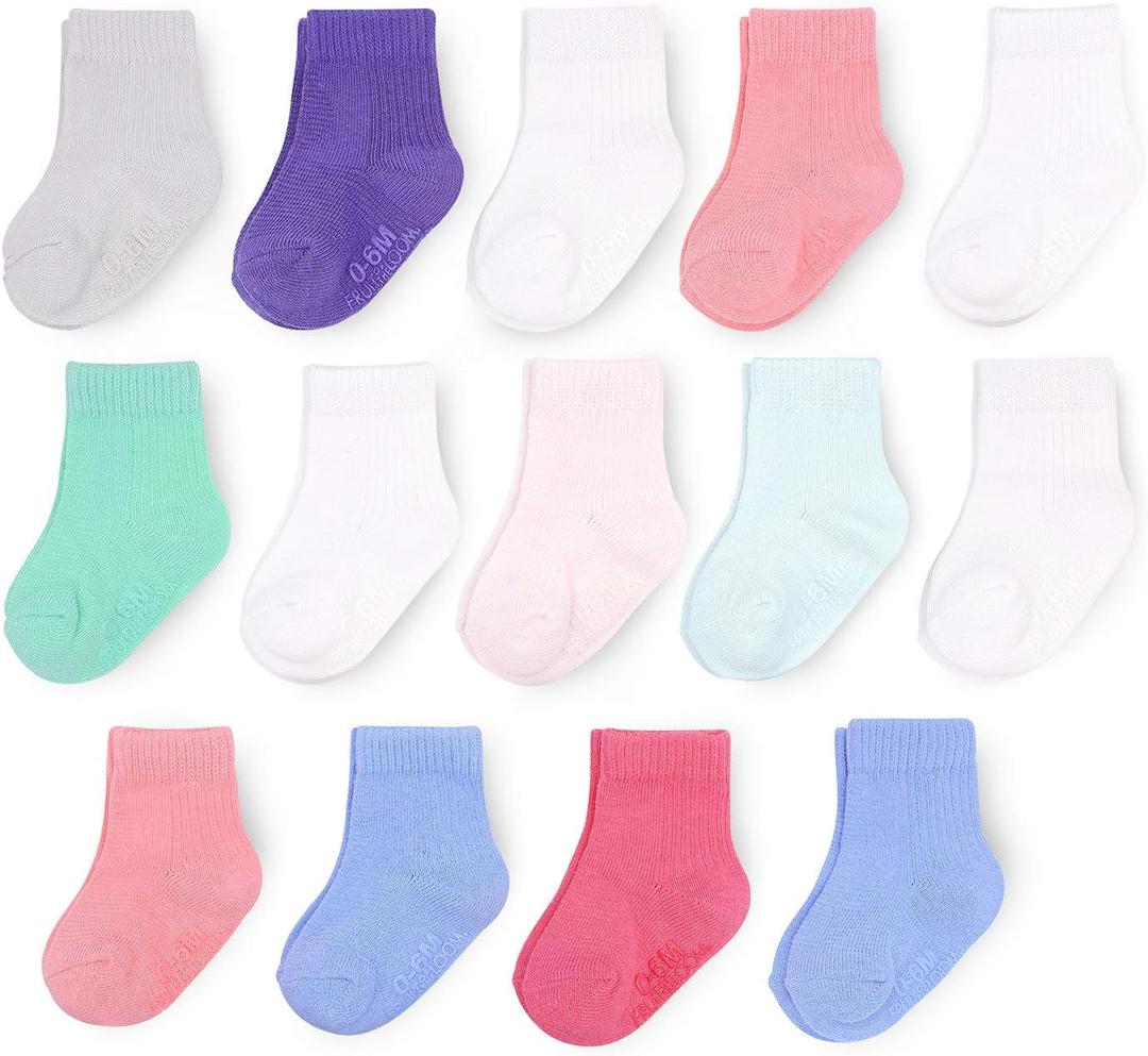 Fruit of the Loom Baby & Toddler Grow & Fit Flex Zones Cotton Stretch Socks - Unisex, Girls, Boys (12-24 Months, Pink)