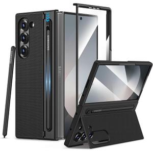Maxdara for Z Fold 6 Case with S Pen Holder, Galaxy Z Fold 6 Case with Hidden Foldable Kickstand and Built-in Screen Protector, Slim Shockproof Phone Cover, Black