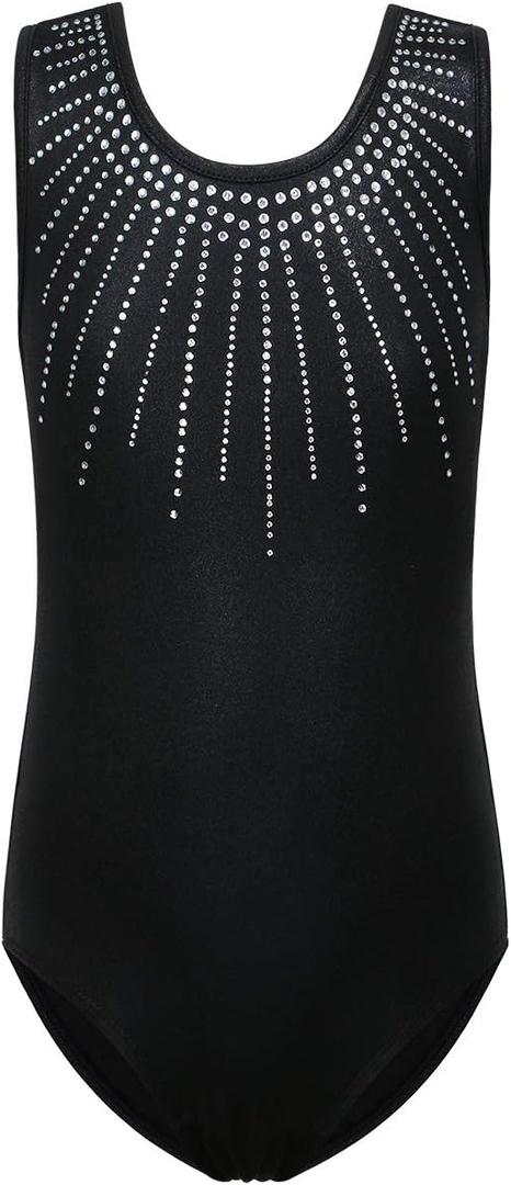 BAOHULU Gymnastics Leotards for Girls Shiny Jewels Kids Athletic Apperal Dance Outfit B199 Black, 10A