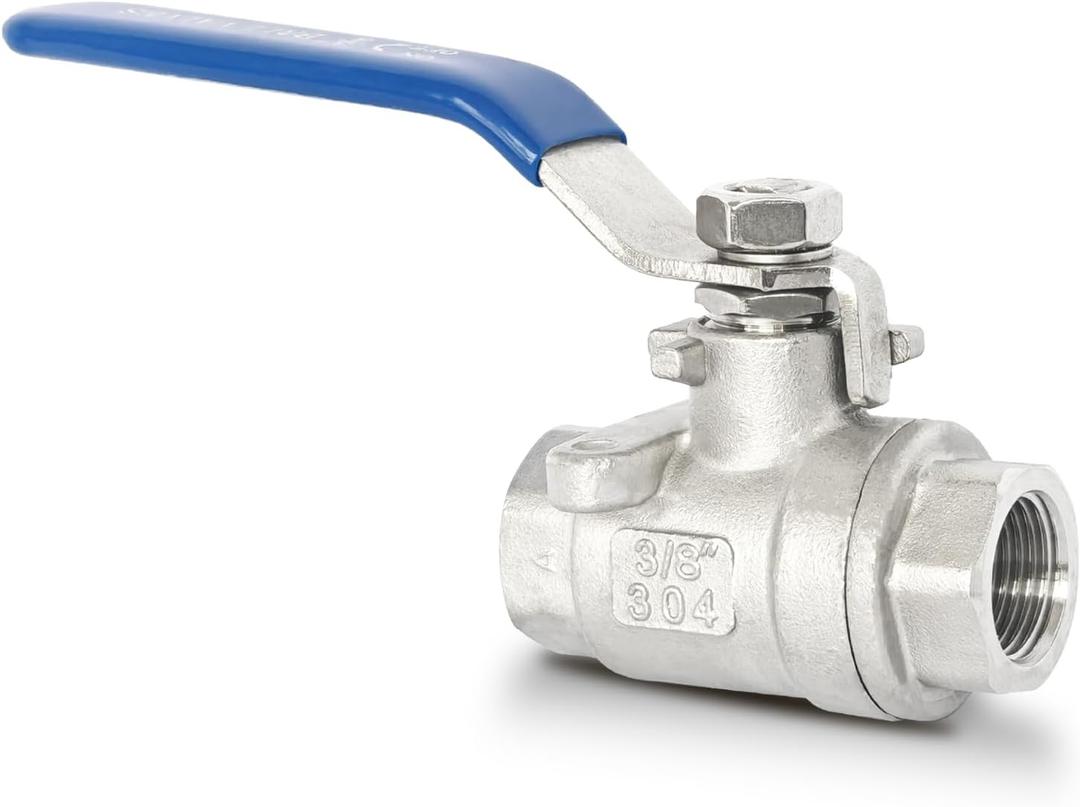 3/8" NPT Full Port Ball Valve, Female x Female Thread 2-Piece Heavy Duty Ball Valve with Blue Locking Handles 1000WOG for Water Oil Gas (3/8", DN10)