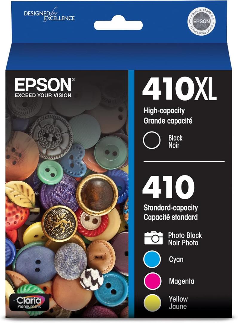 EPSON 410 Claria Premium Ink High Capacity Black & Standard Color Cartridge Combo Pack (T410XL-BCS) Works with Expression Premium XP-530, XP-630, XP-640, XP-7100, XP-830