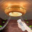 20" Boho Cage Ceiling Fan With Light And Remote Control, Low Profile Bamboo Ceiling Fan, Enclosed Timing 6 Speeds Reversible, For Bedrooms, Living Rooms, Kitchens, Farmhouses