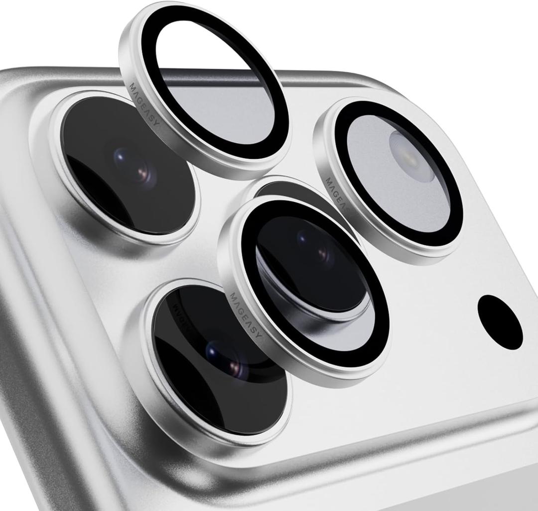 MAGEASY Designed for iPhone 17 Pro/Pro Max Camera Lens Protector - Made of Sapphire & Aviation-Grade Aluminum, Stronger than Tempered Glass Lens Protector, Easy to Install | Lenz (White)