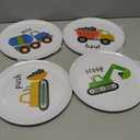 Tiny Expressions - Construction Plates for Toddlers - Set of 4 Melamine Plates for Kids - Excavator, Cement Mixer, Bulldozer, and Dump Truck - Fun Plastic Dinnerware for Kids (Multicolor)