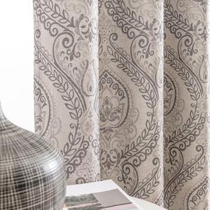 jinchan Linen Textured Curtains for Living Room Darkening 63 Inch Length, Medallion Drapes for Bedroom, Damask Pattern Window Treatments Vintage Curtain Panels, 2 Panels Grey on Greige