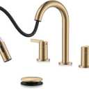 KENES Champagne Bronze Pull Down Bathroom Faucet, 8 Inch 2 Handle Widespread Bathroom Faucet 3 Hole with Pull Out Sprayer, Bathroom Vanity Faucet with Pop Up Drain & Supply Lines LJ-9068-CB