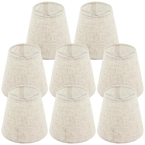 Set of 8 Chandelier Lamp Shades 5 Inch, Mini Barrel Lampshades Clip On for Table Lamp Wall Lamp Replacement, Natural Linen Mini Lamp Shade, 3.5x5x5.5in (Top Height Bottom)